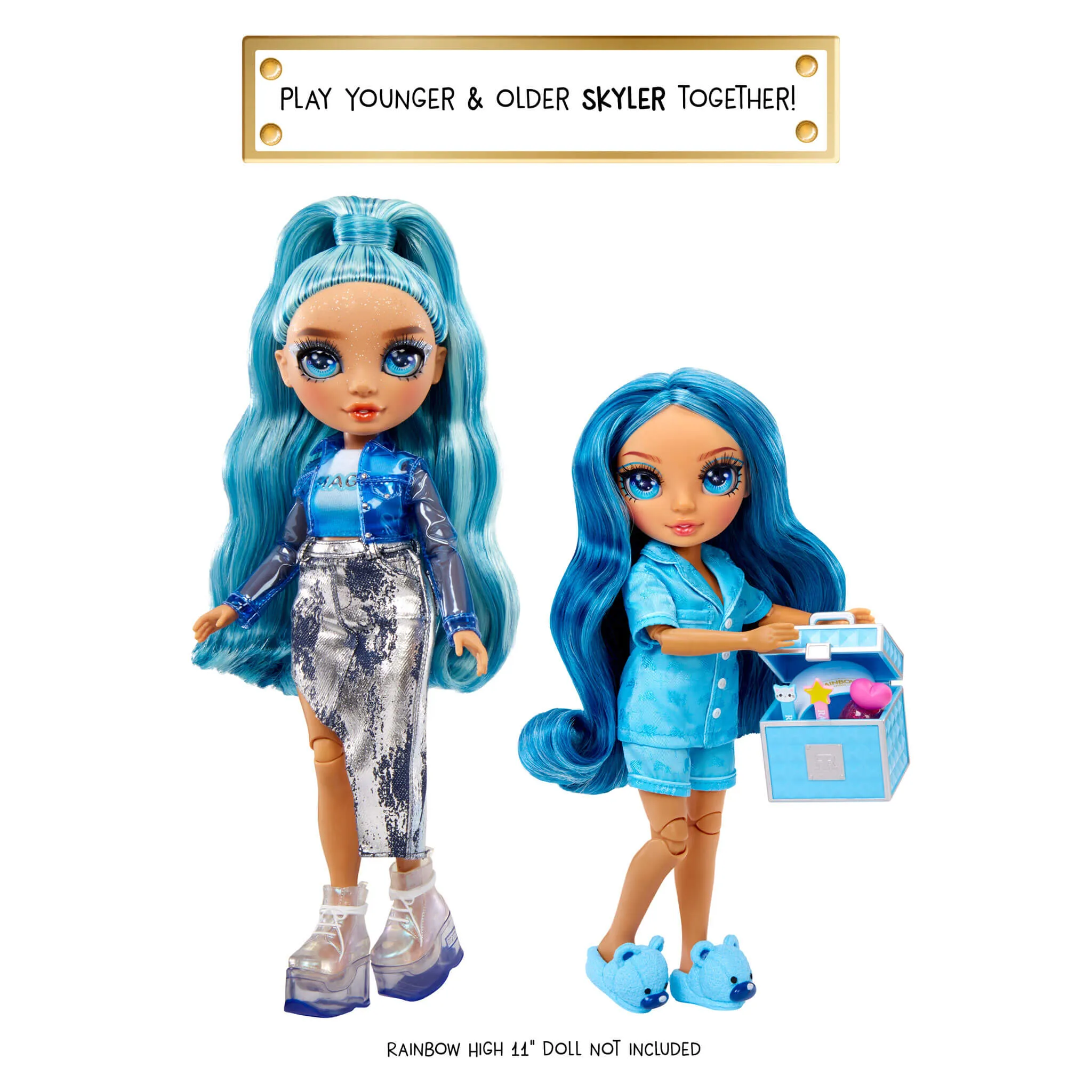 Rainbow High Jr High PJ Party Skyler (Blue) 9” Posable Doll in a Satin PJ Set