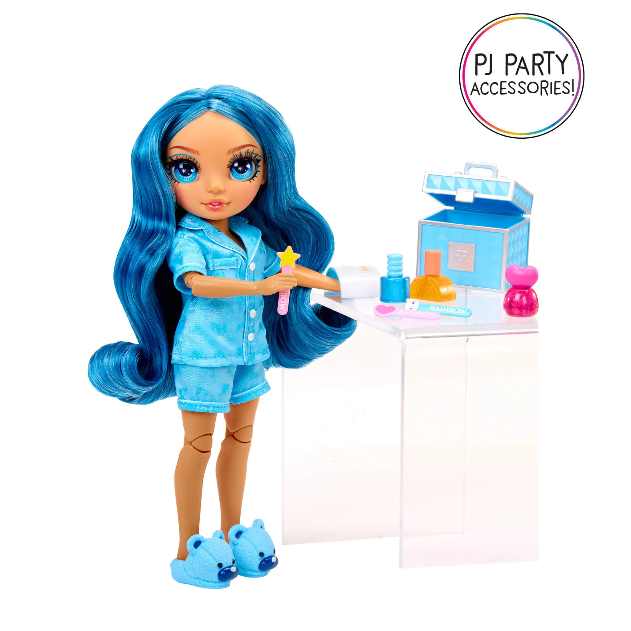 Rainbow High Jr High PJ Party Skyler (Blue) 9” Posable Doll in a Satin PJ Set