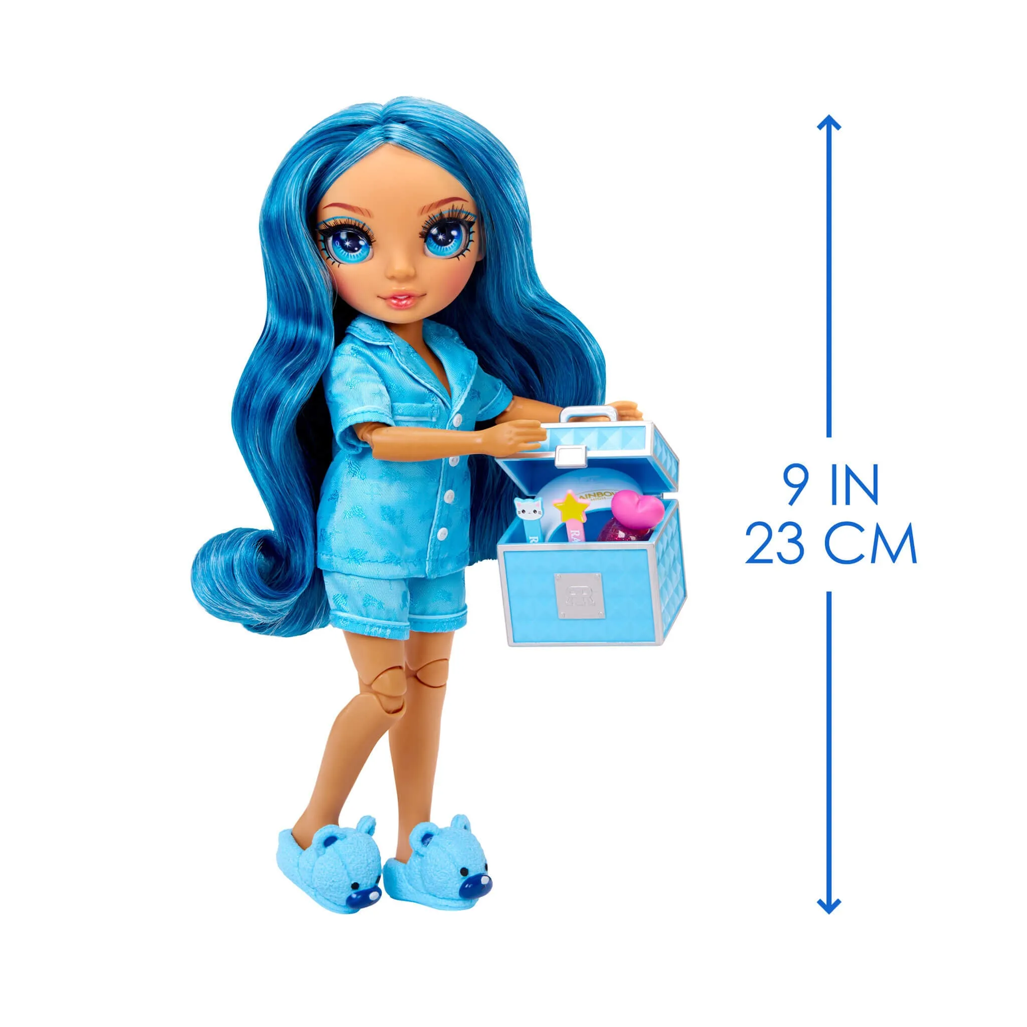 Rainbow High Jr High PJ Party Skyler (Blue) 9” Posable Doll in a Satin PJ Set