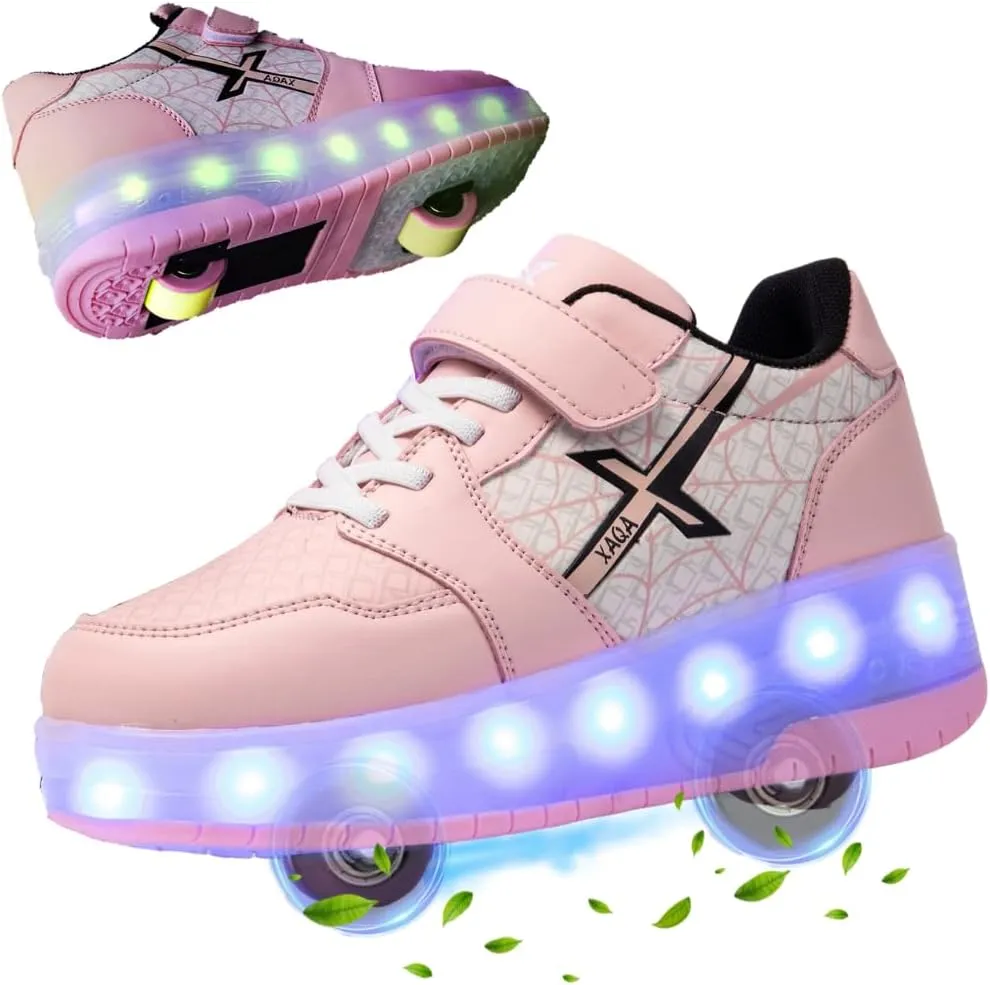 Roller Skate Shoes for Kids - Wheels with USB Charging Led Light Up, Shiny Sneakers for Boys & Girls - Perfect for Christmas & Birthday