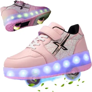Roller Skate Shoes for Kids - Wheels with USB Charging Led Light Up, Shiny Sneakers for Boys & Girls - Perfect for Christmas & Birthday