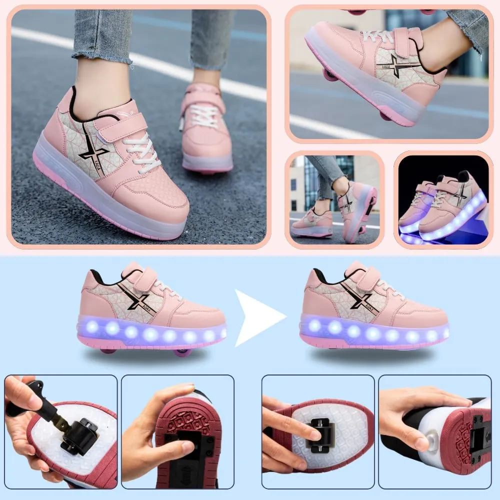 Roller Skate Shoes for Kids - Wheels with USB Charging Led Light Up, Shiny Sneakers for Boys & Girls - Perfect for Christmas & Birthday