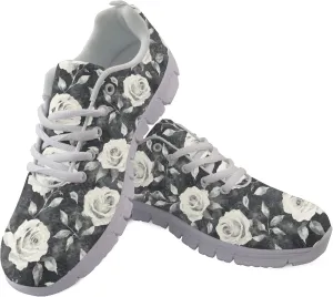 Rose Floral Garden Black Womens Running Sneakers Athletic Sports Shoes Non Slip Tennis Shoes for Adults Girls Size US 11.5