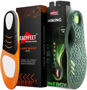 Running Athletic Shoe Insoles with Hiking Boot Inserts - Shock Absorption Arch Support for Men Women - Orthotic Comfort for Walking Hiking Outdoor Adventures - Size L (Men 11-12.5/Women 12-13.5)