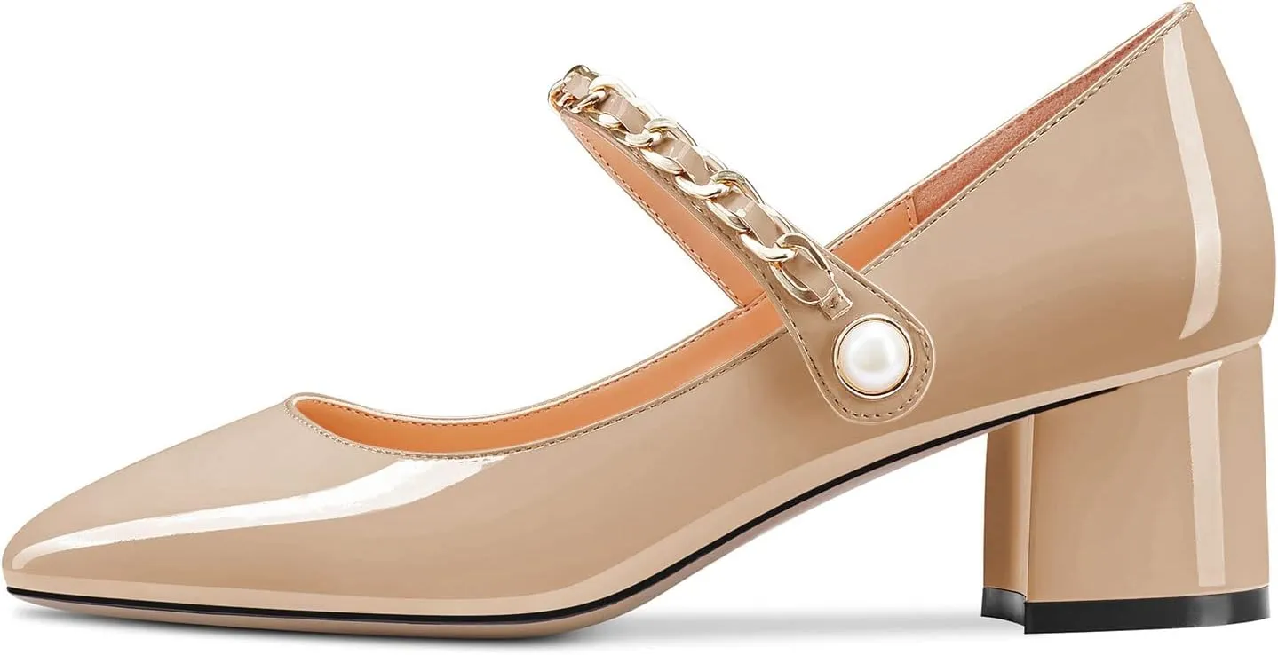 Saekcted Women Chunky Block Low Heel Square Toe Mary Jane Pumps Slip-on Classic Dress Wedding 2.0 Inches Heels Shoes