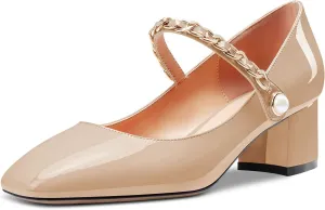 Saekcted Women Chunky Block Low Heel Square Toe Mary Jane Pumps Slip-on Classic Dress Wedding 2.0 Inches Heels Shoes