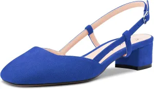 Saekcted Women Chunky Block Low Kitten Heel Square Toe Slingback Pumps Wedding Office Dress 1.4 Inches Heels