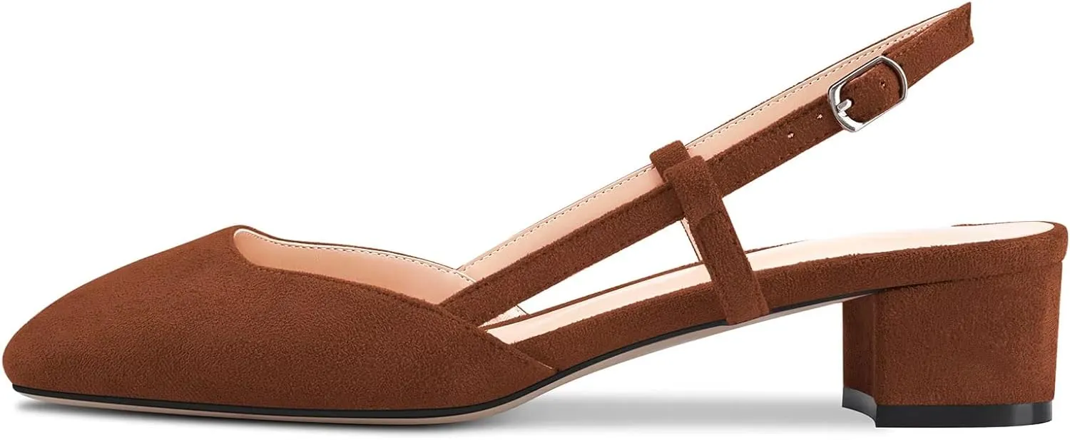 Saekcted Women Chunky Block Low Kitten Heel Square Toe Slingback Pumps Wedding Office Dress 1.4 Inches Heels
