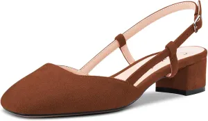 Saekcted Women Chunky Block Low Kitten Heel Square Toe Slingback Pumps Wedding Office Dress 1.4 Inches Heels