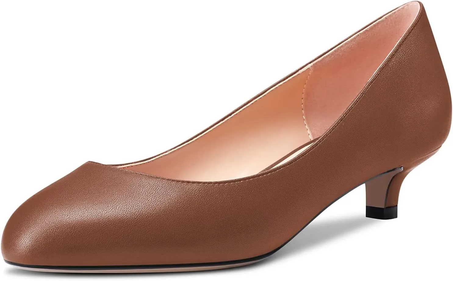 Saekcted Women Low Kitten Heel Round Toe Slip-on Pumps Wedding Cute 1.4 Inches Heels