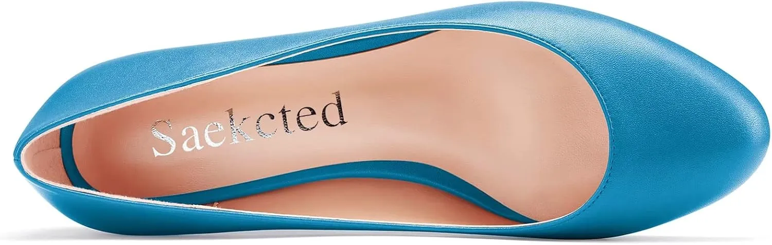 Saekcted Women Low Kitten Heel Round Toe Slip-on Pumps Wedding Cute 1.4 Inches Heels