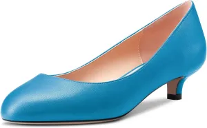 Saekcted Women Low Kitten Heel Round Toe Slip-on Pumps Wedding Cute 1.4 Inches Heels