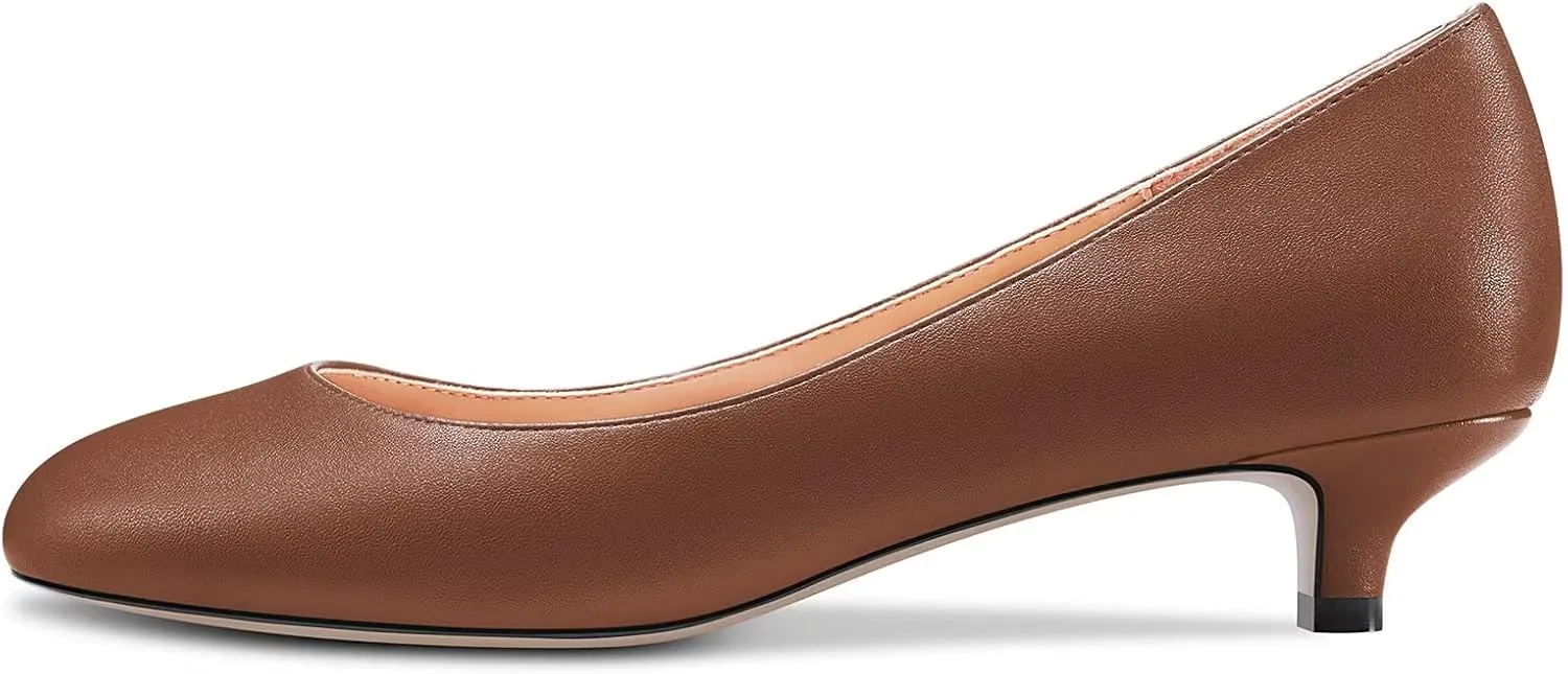 Saekcted Women Low Kitten Heel Round Toe Slip-on Pumps Wedding Cute 1.4 Inches Heels