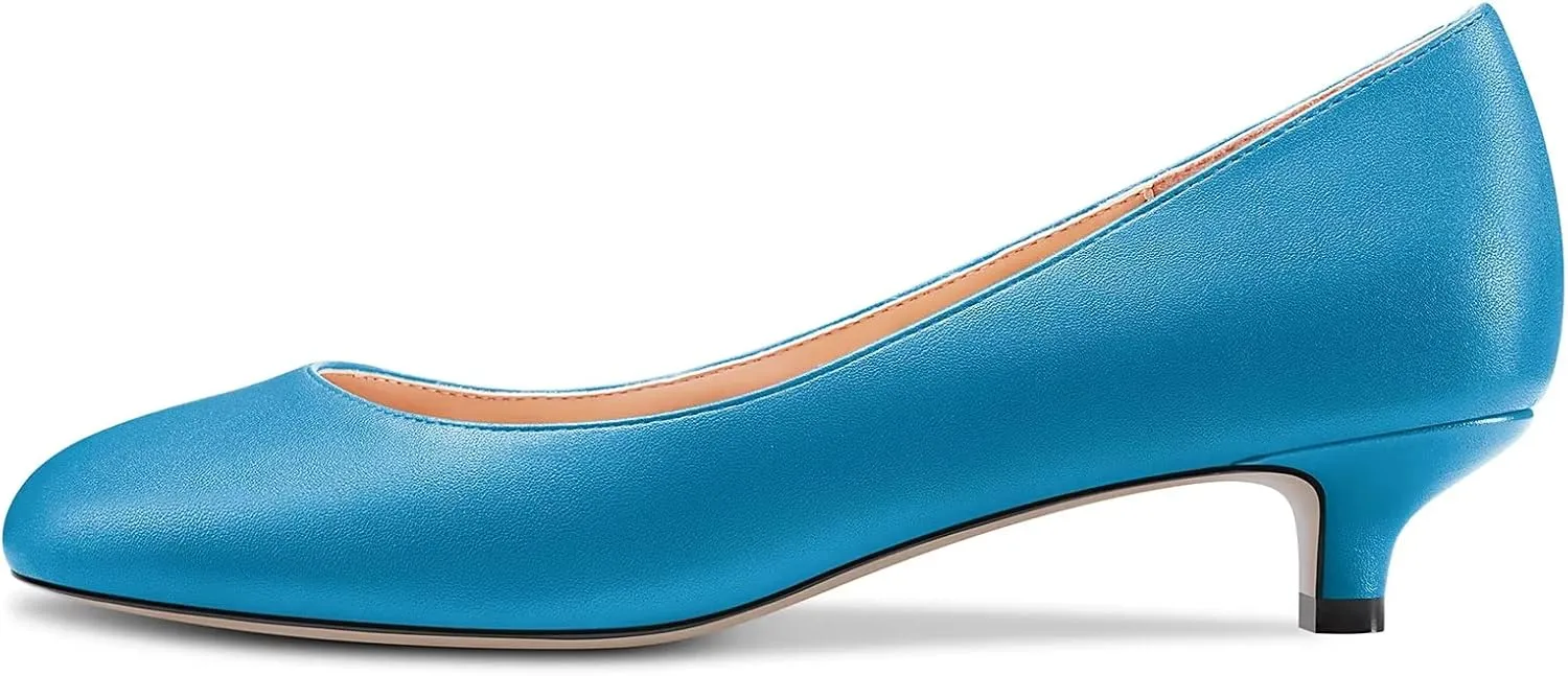 Saekcted Women Low Kitten Heel Round Toe Slip-on Pumps Wedding Cute 1.4 Inches Heels