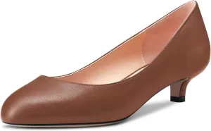 Saekcted Women Low Kitten Heel Round Toe Slip-on Pumps Wedding Cute 1.4 Inches Heels
