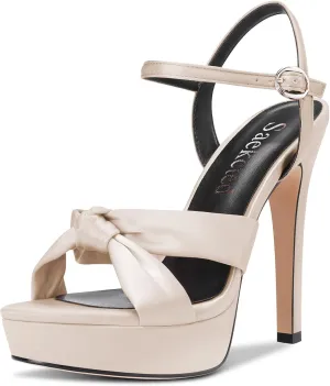 Saekcted Women Stiletto High Platform Heel Peep Open Toe Sandals Ankle Strap Slingback 5.1 Inches Heels Wedding Party