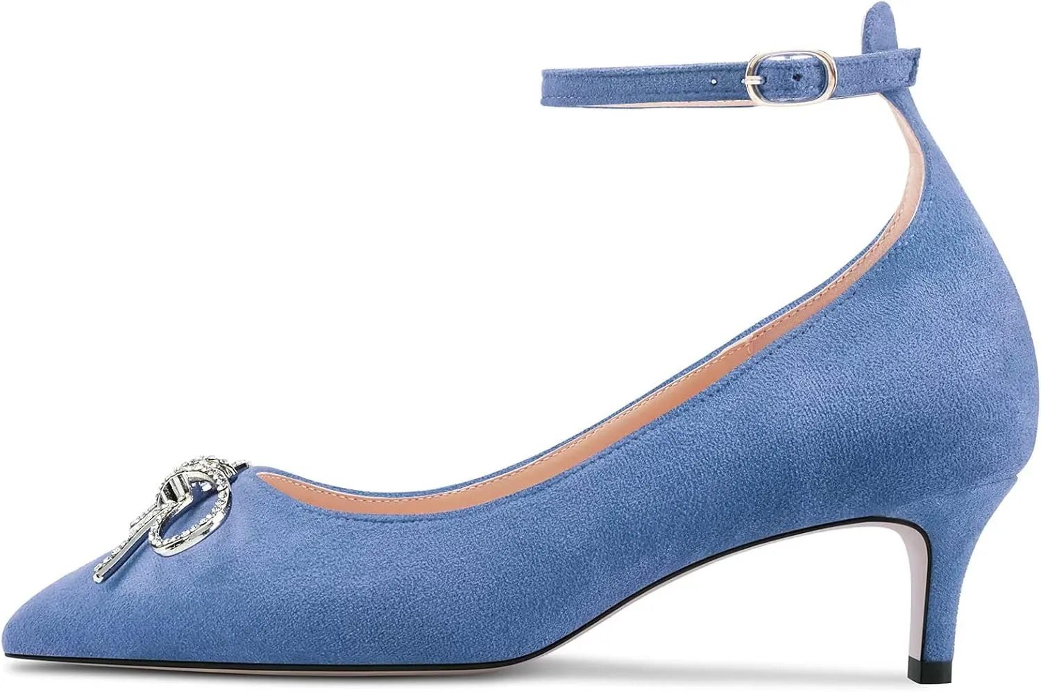 Saekcted Women Stiletto Mid Heel Pointed Toe Pumps Ankle Strap Bow-Knot Wedding Dress 2.0 Inches Heels
