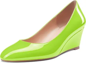 Saekcted Women's Mid-Heel Pumps Closed Round Toe Wedge Comfort Dress Pump Office 2Inch Heels Wedges Shoes