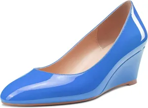 Saekcted Women's Mid-Heel Pumps Closed Round Toe Wedge Comfort Dress Pump Office 2Inch Heels Wedges Shoes