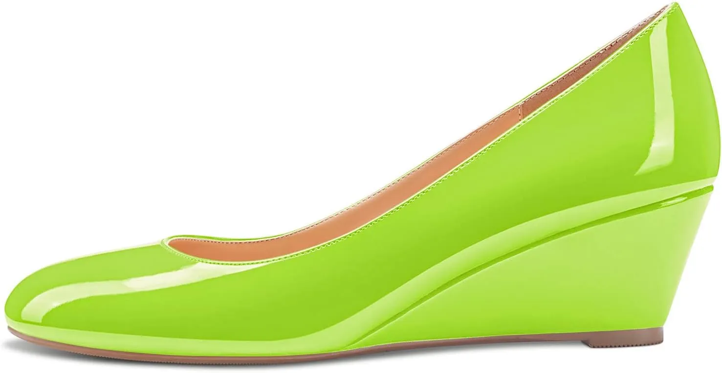 Saekcted Women's Mid-Heel Pumps Closed Round Toe Wedge Comfort Dress Pump Office 2Inch Heels Wedges Shoes