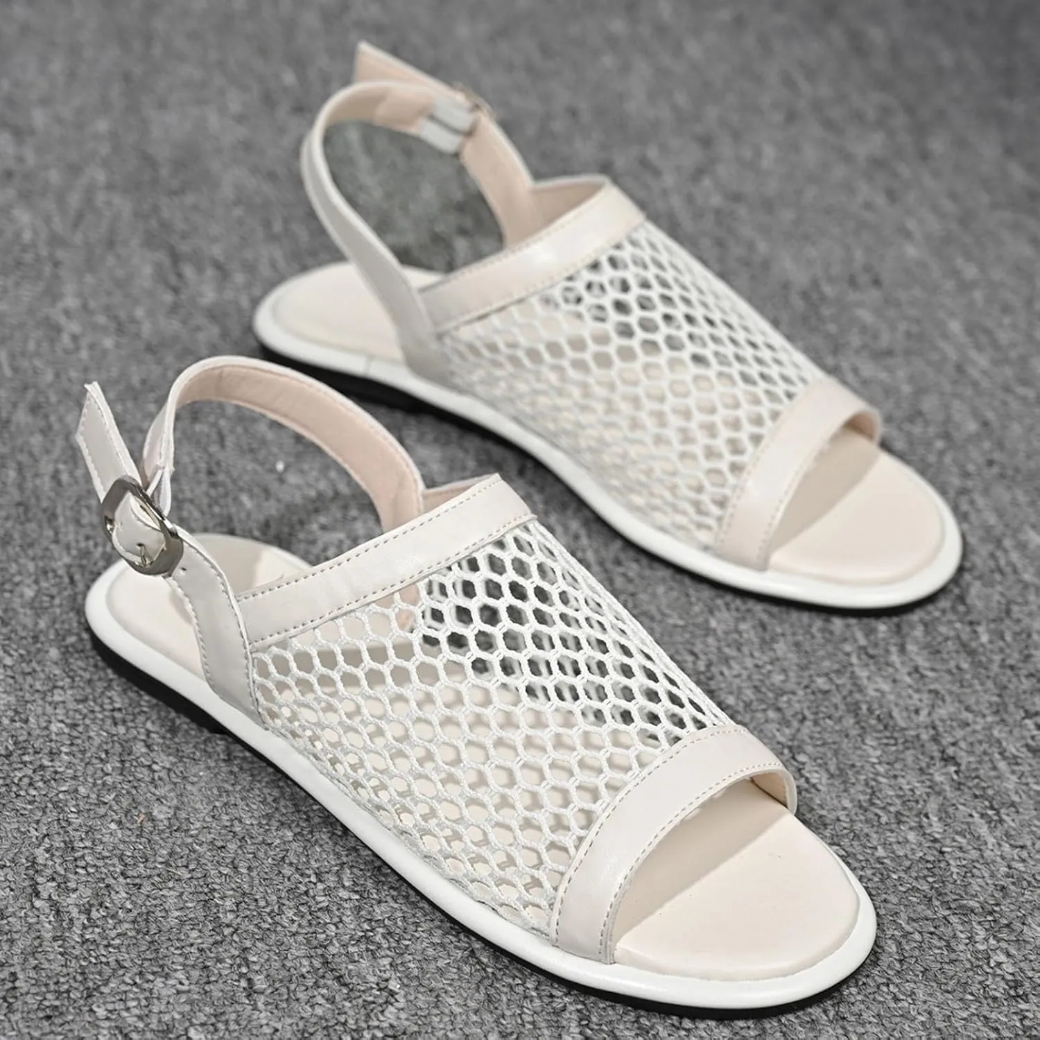 Sandals for Women Casual Slip on Slingback Stylish Open Toe Shoes Mesh Band Flat Mules Summer Dressy Beach Sandals