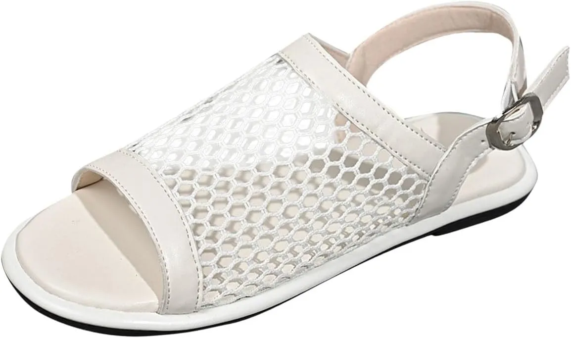Sandals for Women Casual Slip on Slingback Stylish Open Toe Shoes Mesh Band Flat Mules Summer Dressy Beach Sandals