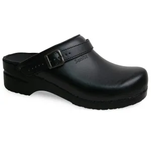 Sanita Women's Black Leather Chef Clog