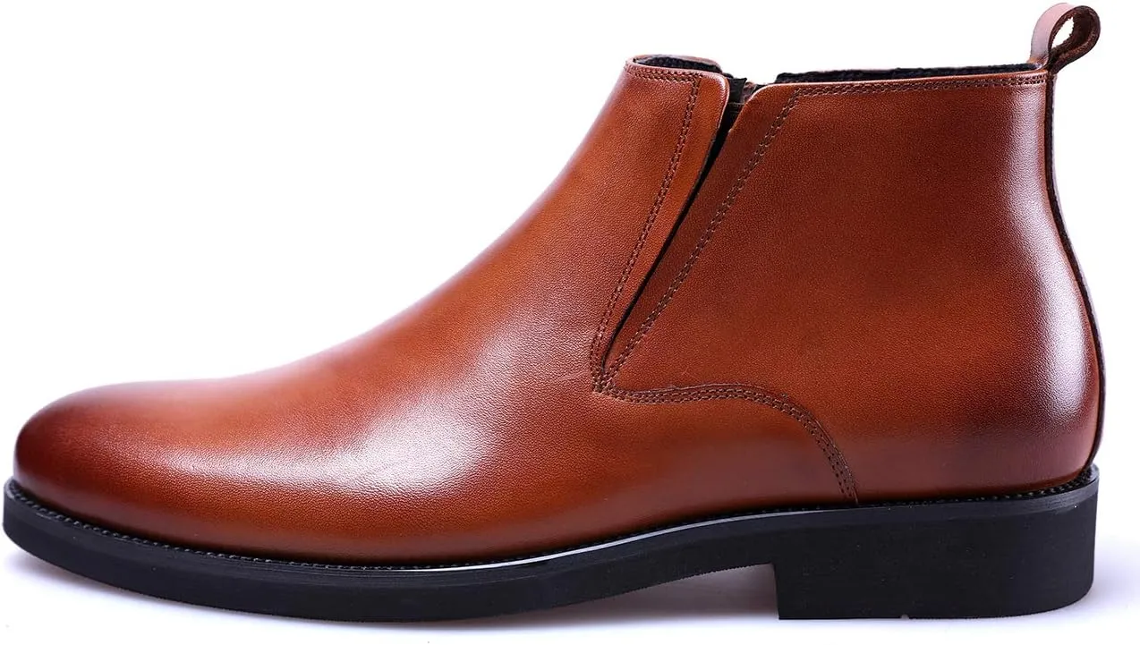 Santimon Men's Zipper Leather Formal Dress Boots Chelsea Ankle Boot Black Tan
