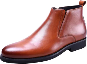 Santimon Men's Zipper Leather Formal Dress Boots Chelsea Ankle Boot Black Tan