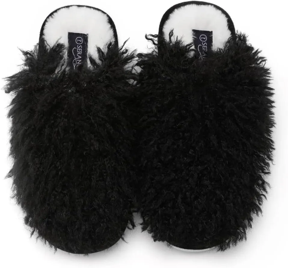 Seranoma Jenna Womens Ladies Fuzzy Flat Comfort Fur Thermal Indoor Outdoor Slide Home Slippers