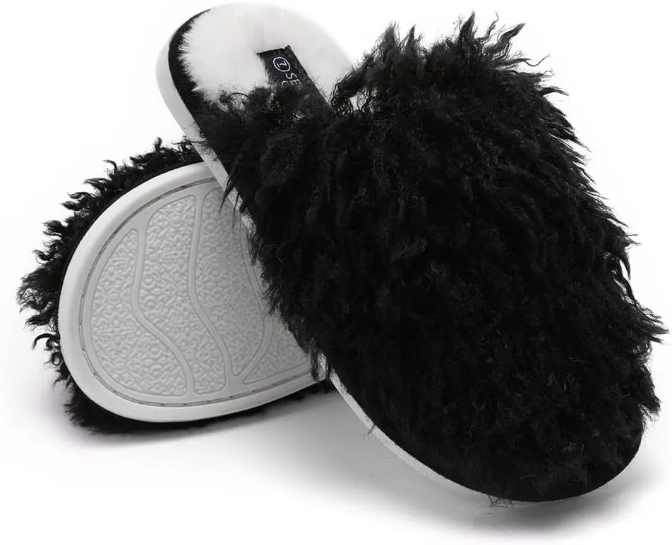 Seranoma Jenna Womens Ladies Fuzzy Flat Comfort Fur Thermal Indoor Outdoor Slide Home Slippers