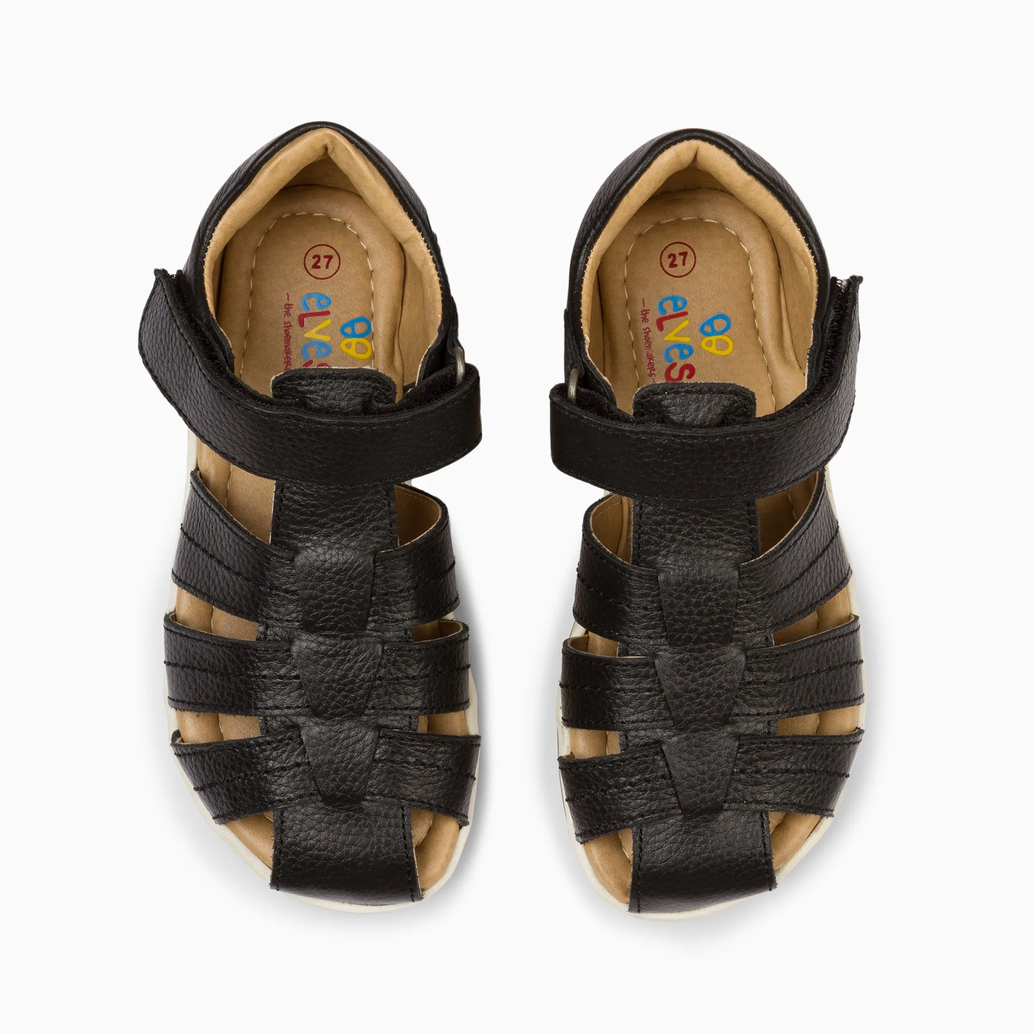 Single Strap Trio Kids Leather Sandals - Black