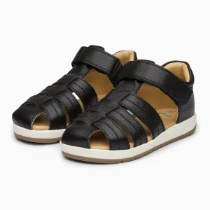 Single Strap Trio Kids Leather Sandals - Black