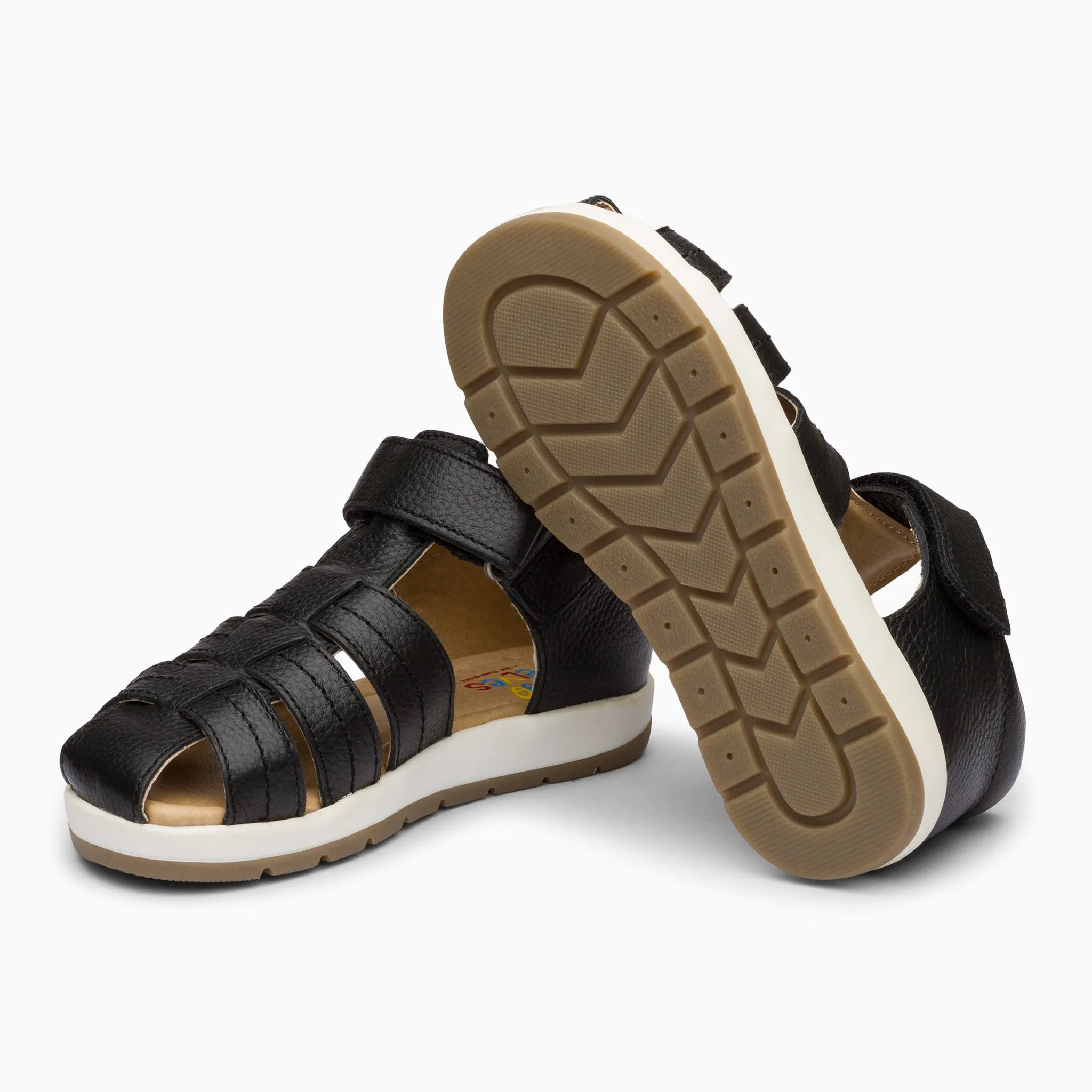 Single Strap Trio Kids Leather Sandals - Black