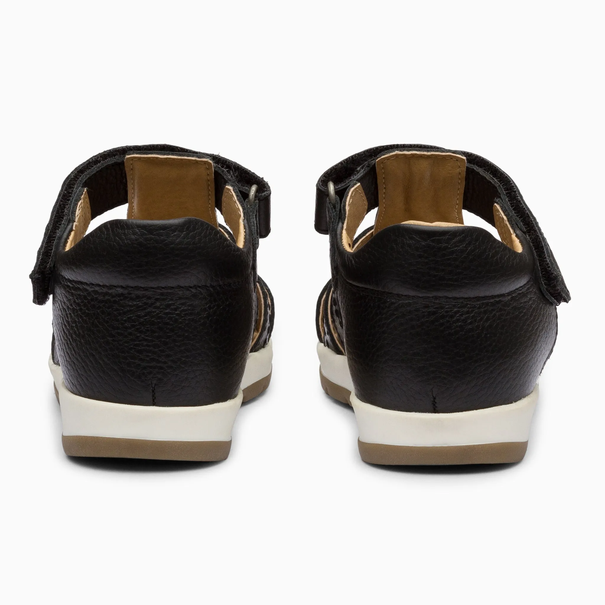 Single Strap Trio Kids Leather Sandals - Black