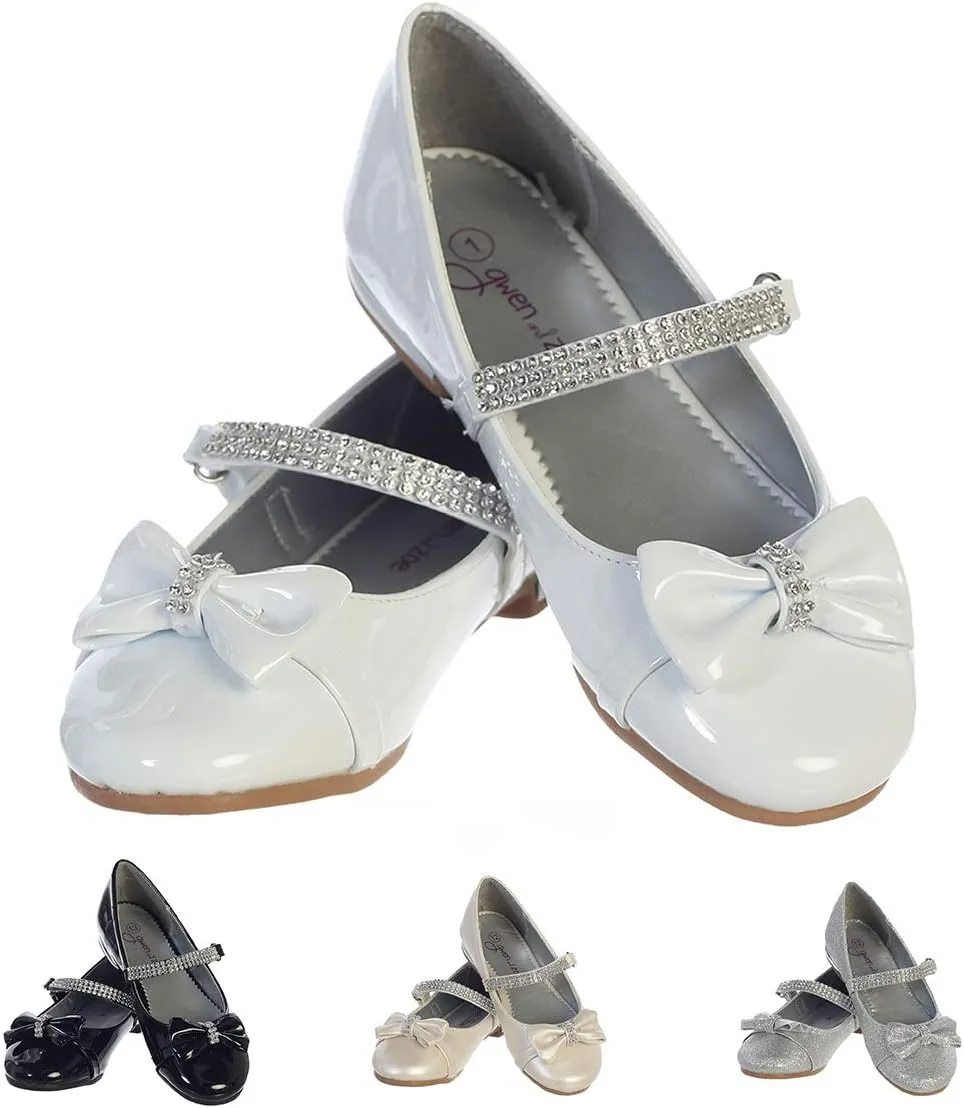 Size 10 White Dress Shoes for Girls First Communion Shoes Flower Girls' Flats Mary Jane Big Kids Little Dressy Wedding Easter Zapatos blancos para nias Vestir Fiesta Rhinestone