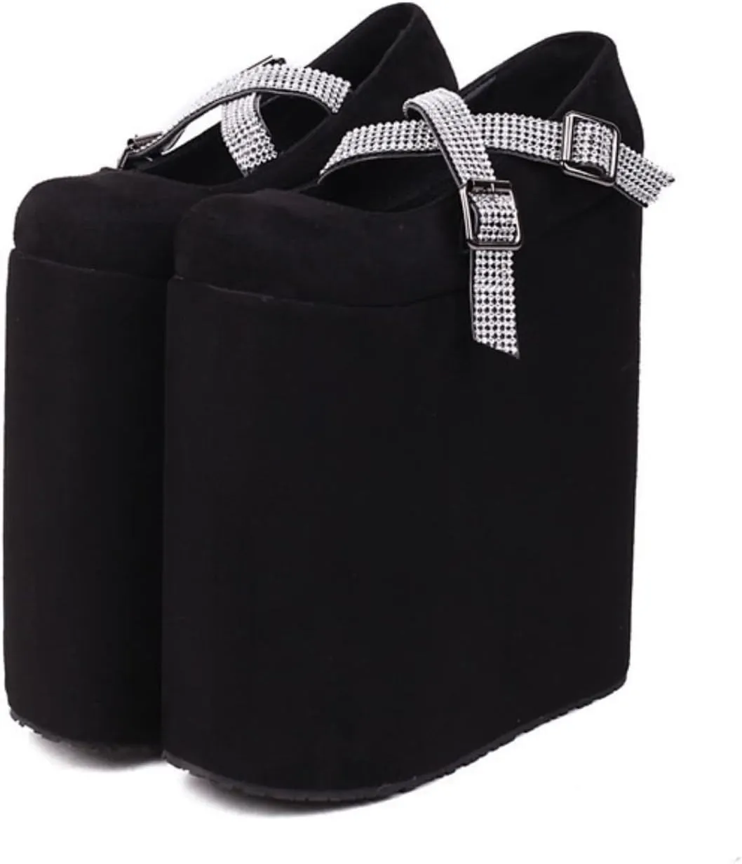 Slide Sandals 10 Womens Fashion Stage Shoes Super High Water Platform Thick Soles Fashion Women Shoes (Black, 6.5)