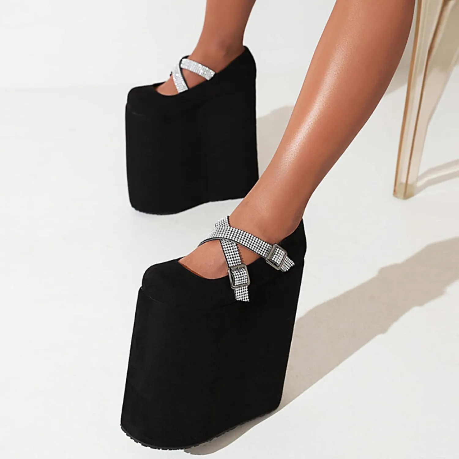 Slide Sandals 10 Womens Fashion Stage Shoes Super High Water Platform Thick Soles Fashion Women Shoes (Black, 6.5)