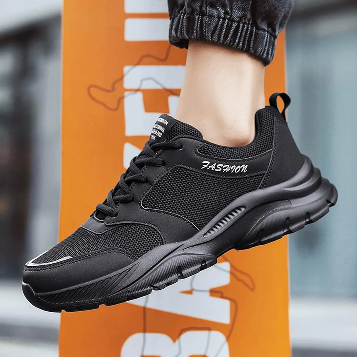 Slip on Sneakers for Men Casual Non Slip Lightweight Breathable Lace Up Athletic Tennis Gym Walking Running Shoes with Arch Support for Men Daily Workout