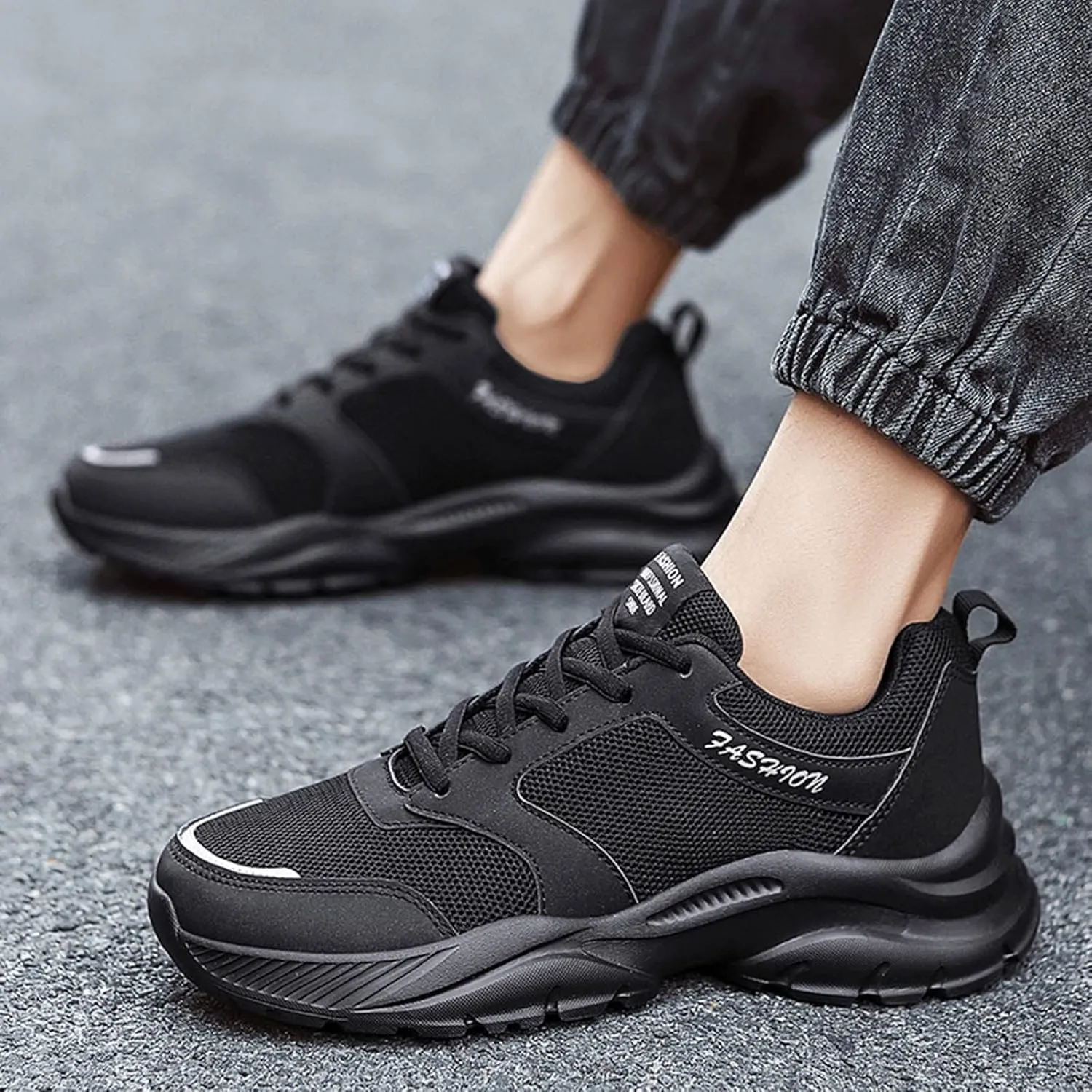 Slip on Sneakers for Men Casual Non Slip Lightweight Breathable Lace Up Athletic Tennis Gym Walking Running Shoes with Arch Support for Men Daily Workout