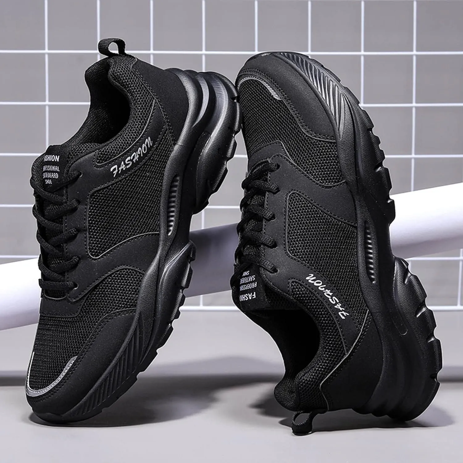 Slip on Sneakers for Men Casual Non Slip Lightweight Breathable Lace Up Athletic Tennis Gym Walking Running Shoes with Arch Support for Men Daily Workout