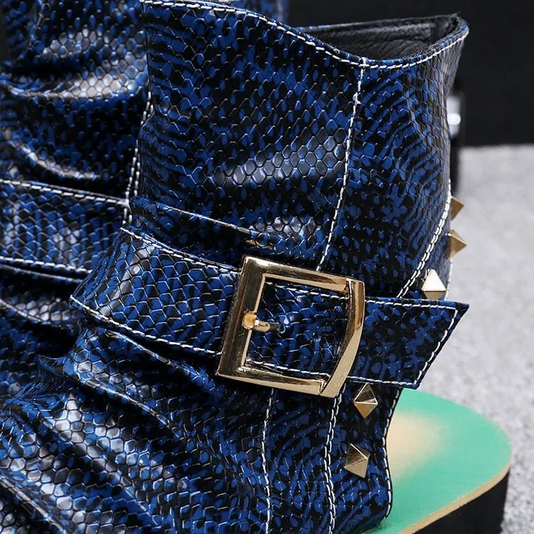 Snake Embossed Genuine Cowhide Riveted Gladiators for Men