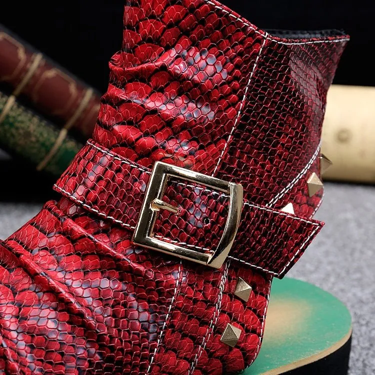 Snake Embossed Genuine Cowhide Riveted Gladiators for Men