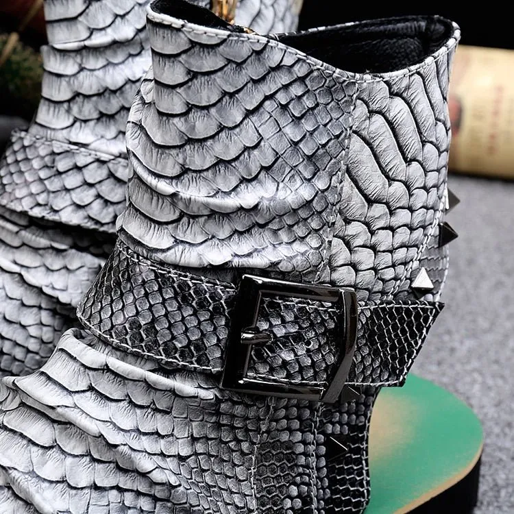 Snake Embossed Genuine Cowhide Riveted Gladiators for Men