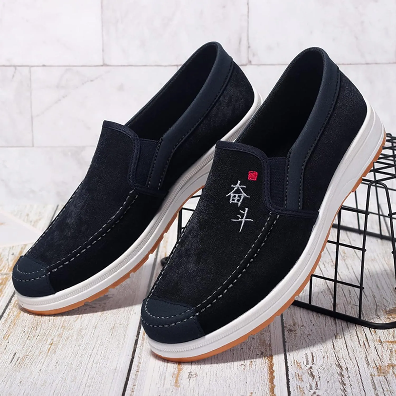 Sneakers Business Breathable Fashion All Season Men Casual Shoes Flat Non Slip Lightweight Suede Cloth Solid Color