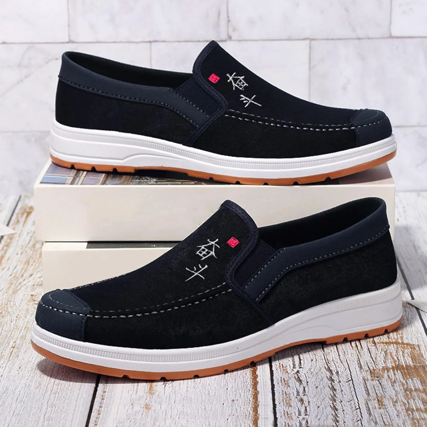 Sneakers Business Breathable Fashion All Season Men Casual Shoes Flat Non Slip Lightweight Suede Cloth Solid Color