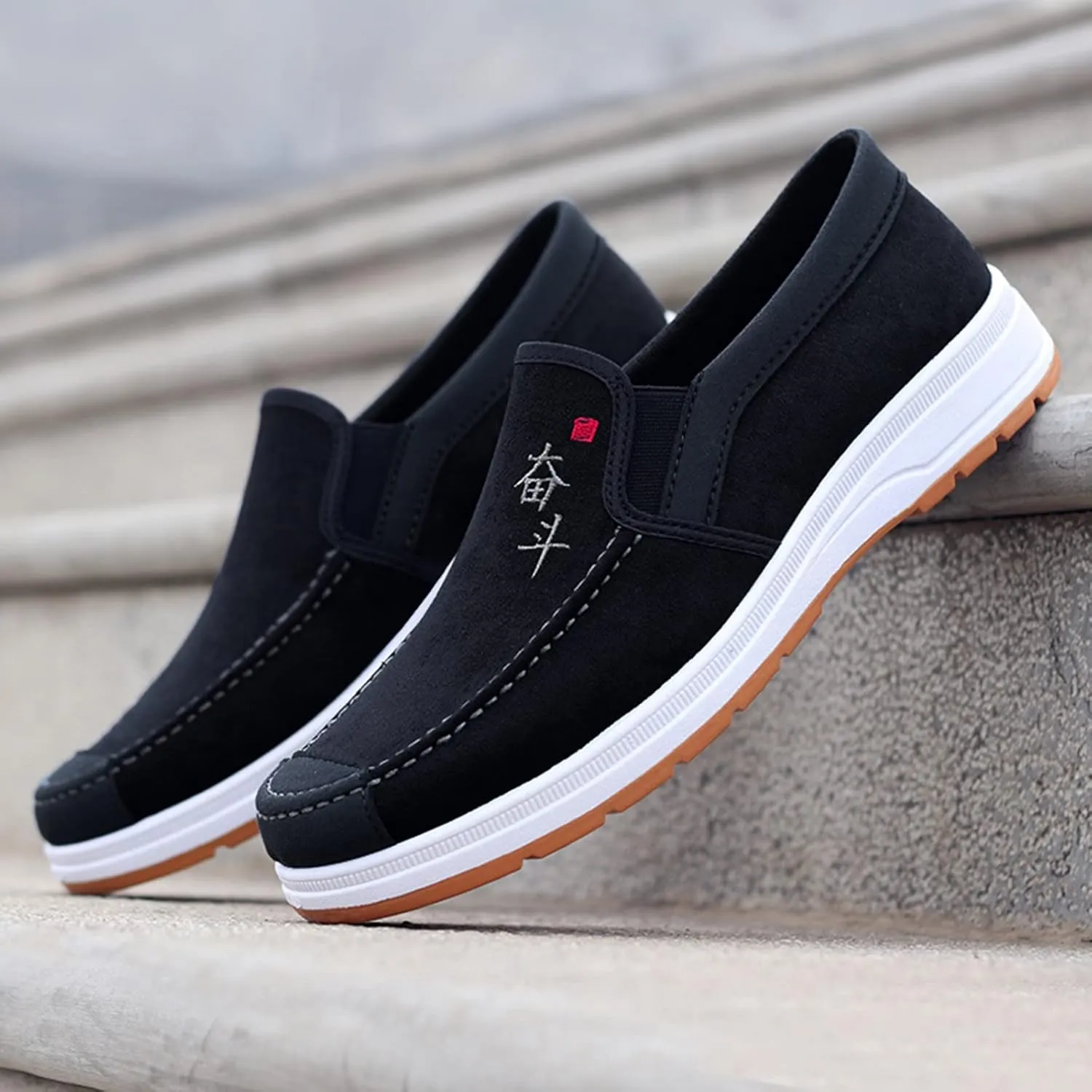 Sneakers Business Breathable Fashion All Season Men Casual Shoes Flat Non Slip Lightweight Suede Cloth Solid Color