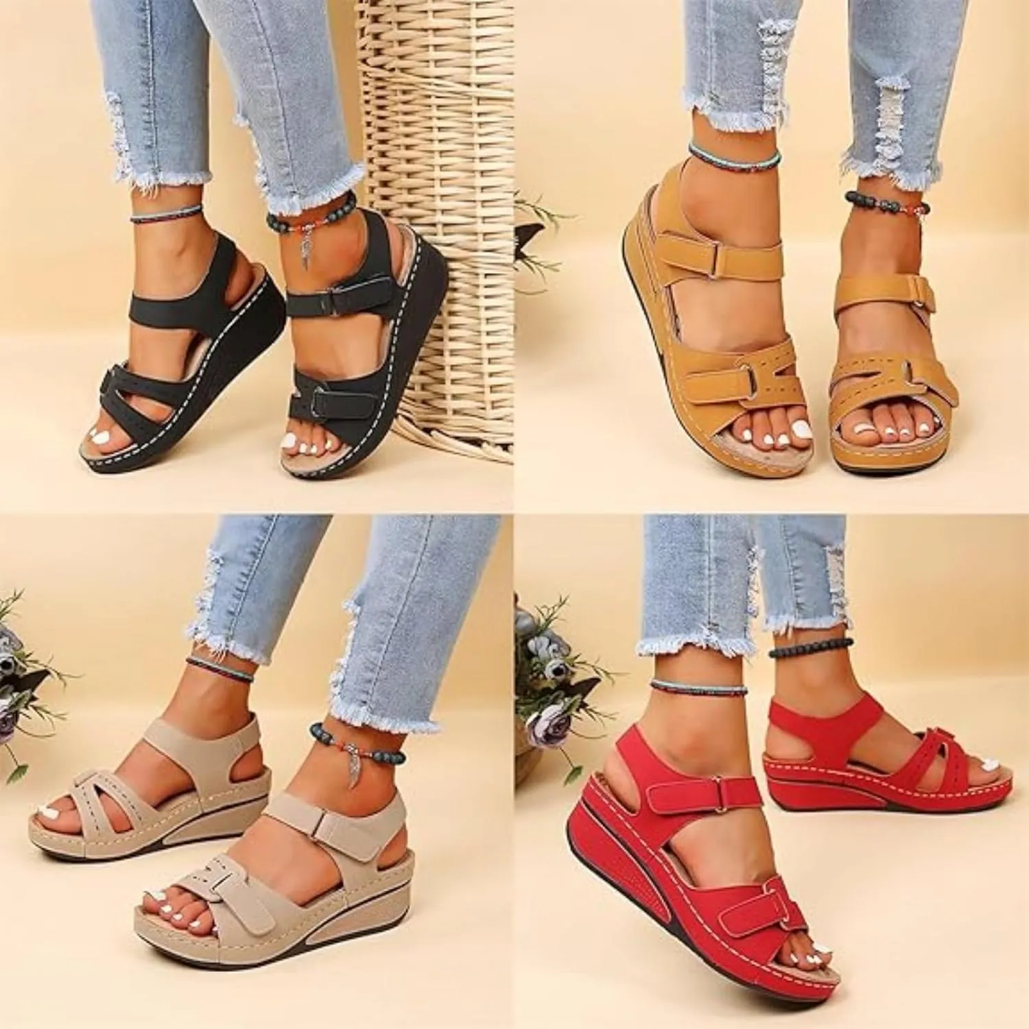 Soft & Stylish Wedge Sandals for Effortless Comfort, Sandals Women with Arch Support, Wide Fit, Stylish Wedge Sandal