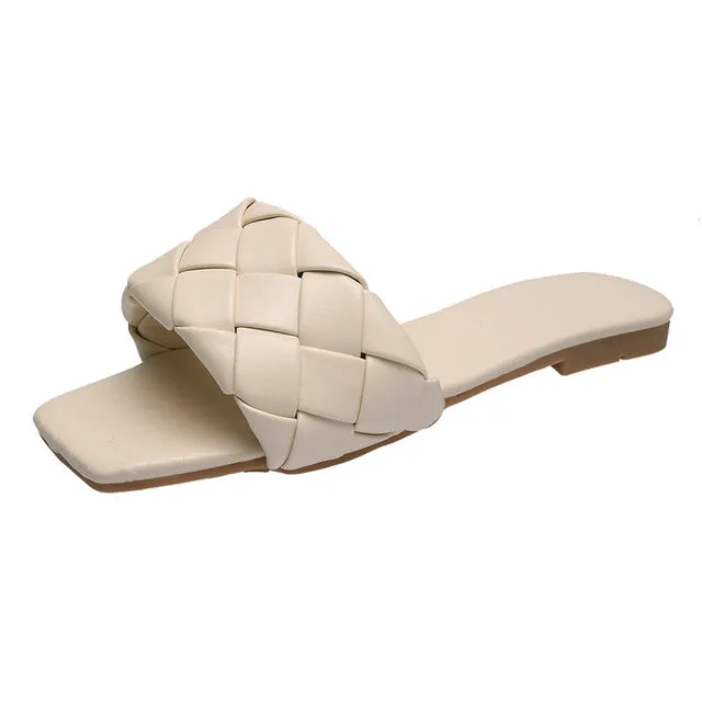 Soft Leather Woven Slippers