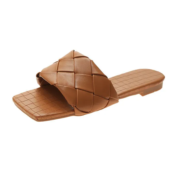 Soft Leather Woven Slippers